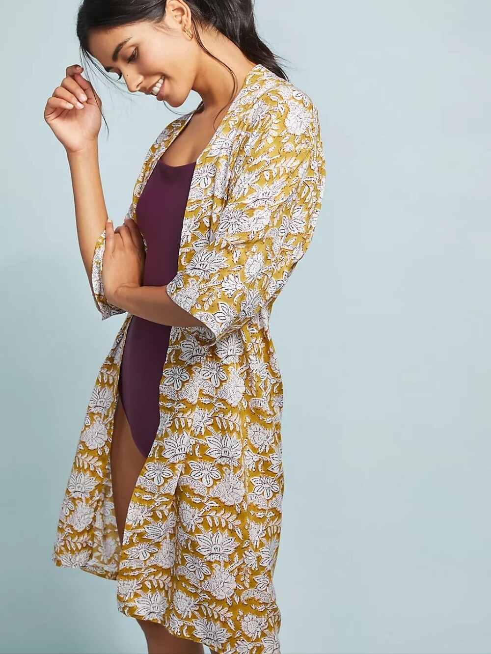 Natalie Martin Lennon Hand Blocked Floral Kimono Cover Up One Size